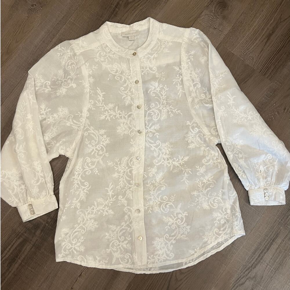 Jennifer & Grace White Eyelet Allover Embroidered Cotton Blouse